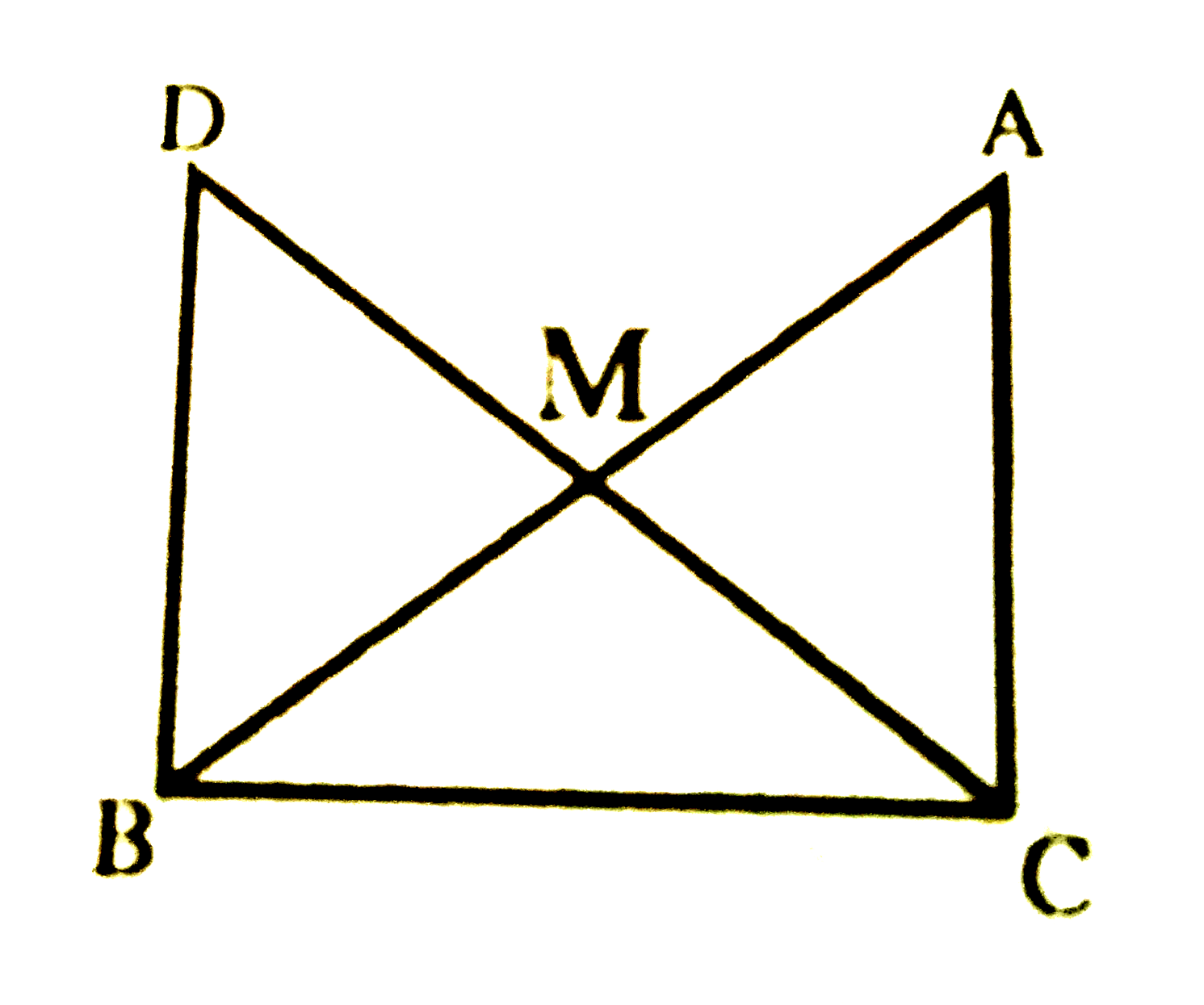 एक समकोण त्रिभुज ABC में, जिसमें कोण C समकोण है, M कर्ण AB का मध्य-बिंदु है | C को M से मिलाकर D तक इस प्रकार बढ़ाया गया है कि DM = CM है | बिंदु D को बिंदु B से मिला दिया जाता है (देखिए आकृति) | दर्शाइए कि   angleDBC एक समकोण है