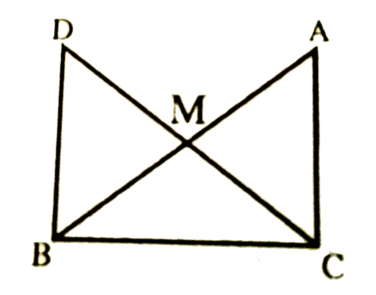 एक समकोण त्रिभुज ABC में, जिसमें कोण C समकोण है, M कर्ण AB का मध्य-बिंदु है | C को M से मिलाकर D तक इस प्रकार बढ़ाया गया है कि DM = CM है | बिंदु D को बिंदु B से मिला दिया जाता है (देखिए आकृति) | दर्शाइए कि   DeltaDBC~=DeltaACB