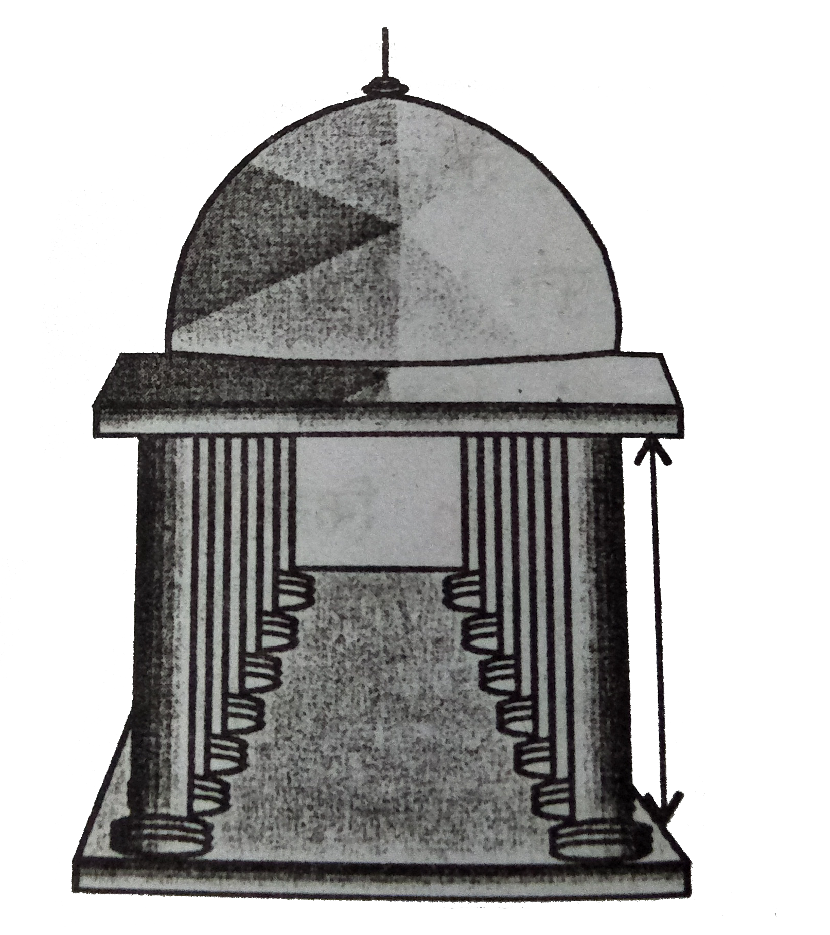 किसी मंदिर के खम्भे बेलनाकार है (देखिये आकृति)| यदि प्रत्येक खम्भे का आधार 20 cm त्रिज्या का का एक   वृत्तीय   क्षेत्र है और ऊंचाई 10 m है तो ऐसे 14 खम्भे बनाने में कितने कंक्रीट मिश्रण की आवश्यकता होगी?