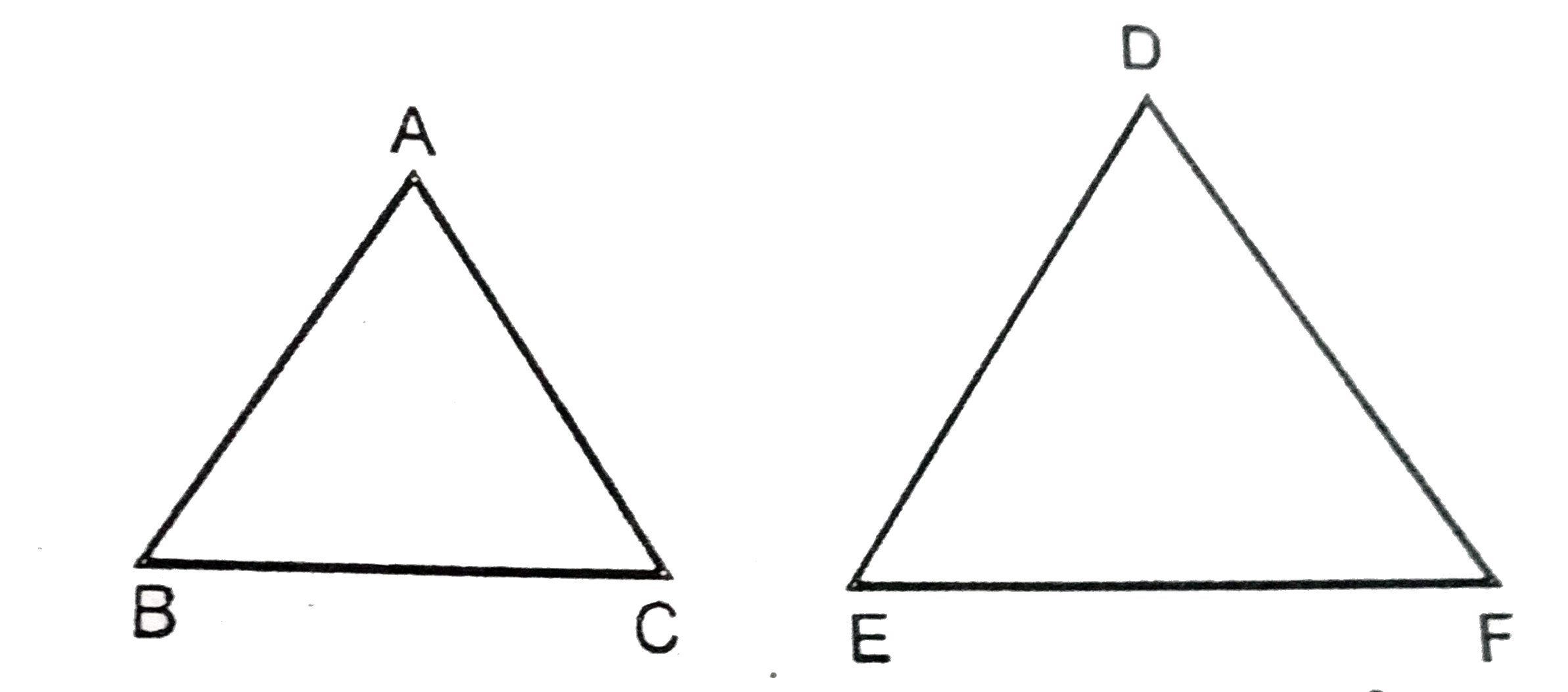 दिए गये चित्र में DeltaABC और DeltaDEF समरूप है । BC=3,EF=4cm और DeltaABC का क्षे०=54cm^2DeltaDEF का क्षेत्रफल ज्ञात करें ।