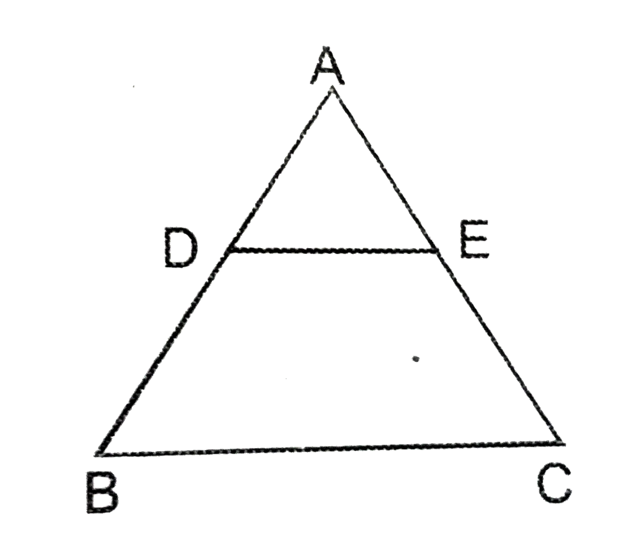 दिए गए चित्र में DE||BC और (AD)/(DB)=(3)/(5). यदि AC=4.8cm तो AE की लम्बाई ज्ञात कीजिए ।