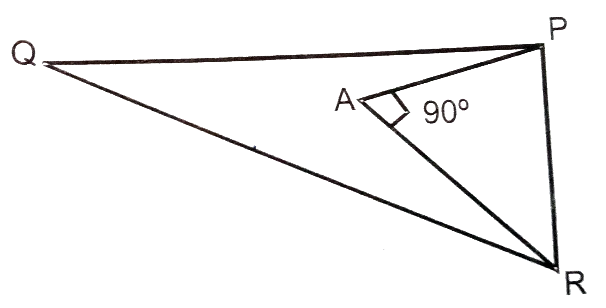 दिए गए चित्र में PQ=24cm,QT=26cm,anglePAR=90^@,PA=6cm और AR=8cm तो angleQPR  का मान ज्ञात करें ।