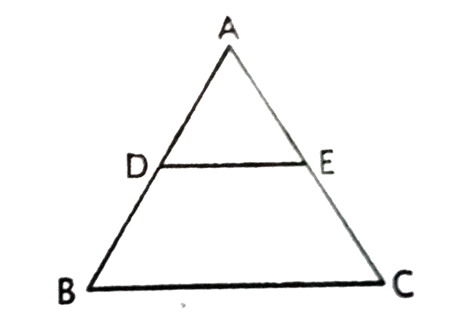 दिए गए चित्र में , DE||BC एवं (AD)/(DB)=(3)/(5). यदि AC=6.4 सेमी तो AE का मान है ।