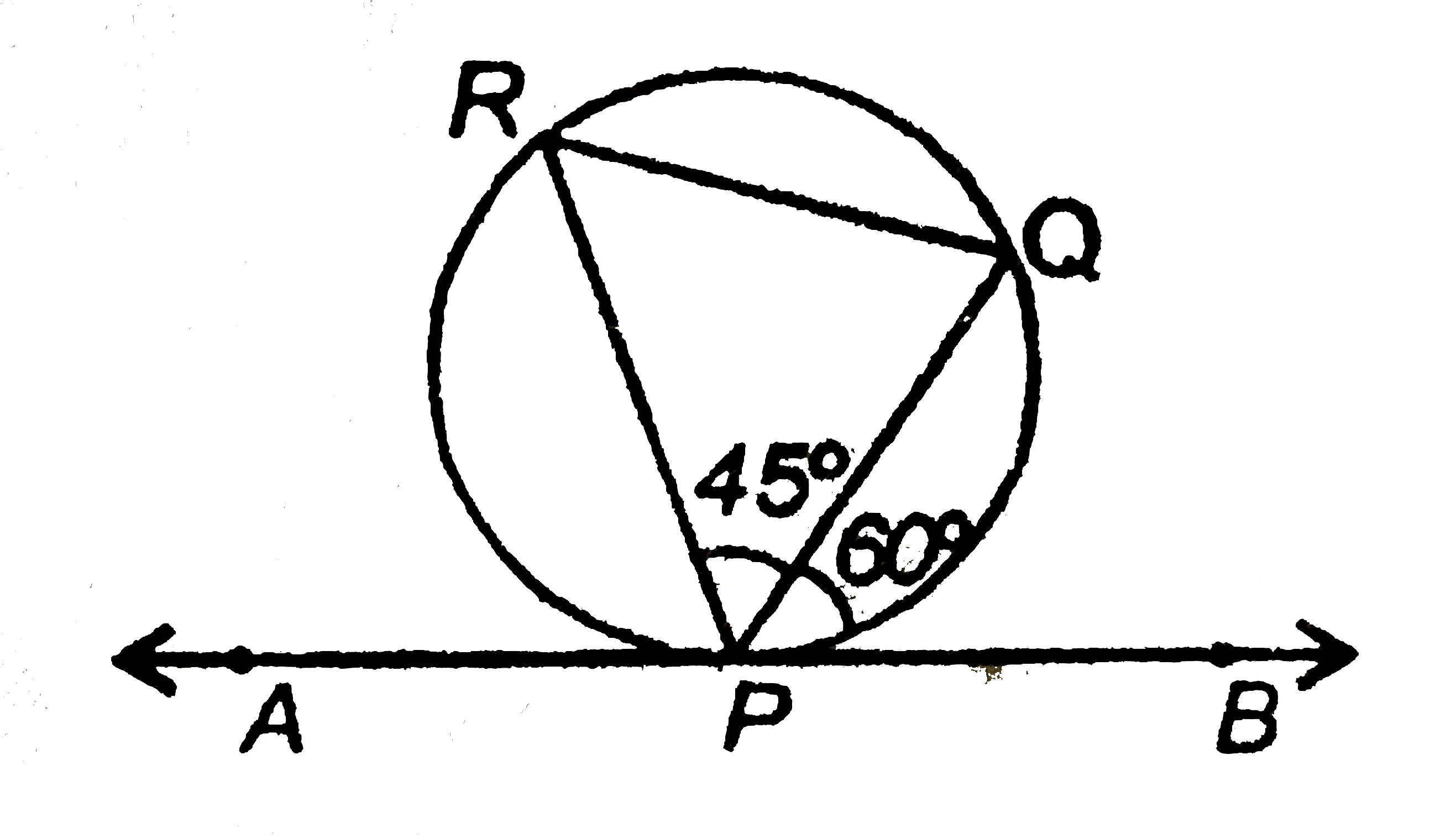 दिए गए चित्र में, angleBPQ = 60^(@), angleQPR = 45^(@) तो anglePQR बराबर हैं