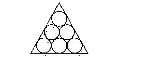 दिए गए चित्र में सभी वृत्त एक समबाहु त्रिभुज में अंतनिर्हित है तथा प्रत्येक वृत्त की त्रिज्या 10 सेमी है तो समबाहु त्रिभुज का परिमाप क्या होगा ?