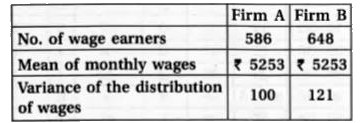 An analysis of monthly wages paid to workers in two firms A and B , belonging to the same industry , gives the following results:         (i) Which firm A or B pays larger amount as monthly wages?    (ii) Which firm , A or B, shows greater variability in individual wages?