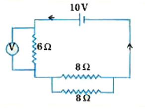 A voltmeter of a very high resistance is joined in the circuit as shown in figure. The voltage shown by this voltmeter will be ...... .