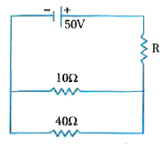 In above circuit if current through 10 Omega resistor is 2.5 A, value of R is .... .