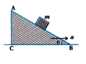 A block of mass m is place on a sm ooth inclined wedge ABC of inclination 0 as shown in figure. The wedge is given an acceleration ‘a’ towards the right. The relation between a and theta for the block to rem ain stationary on the wedge is