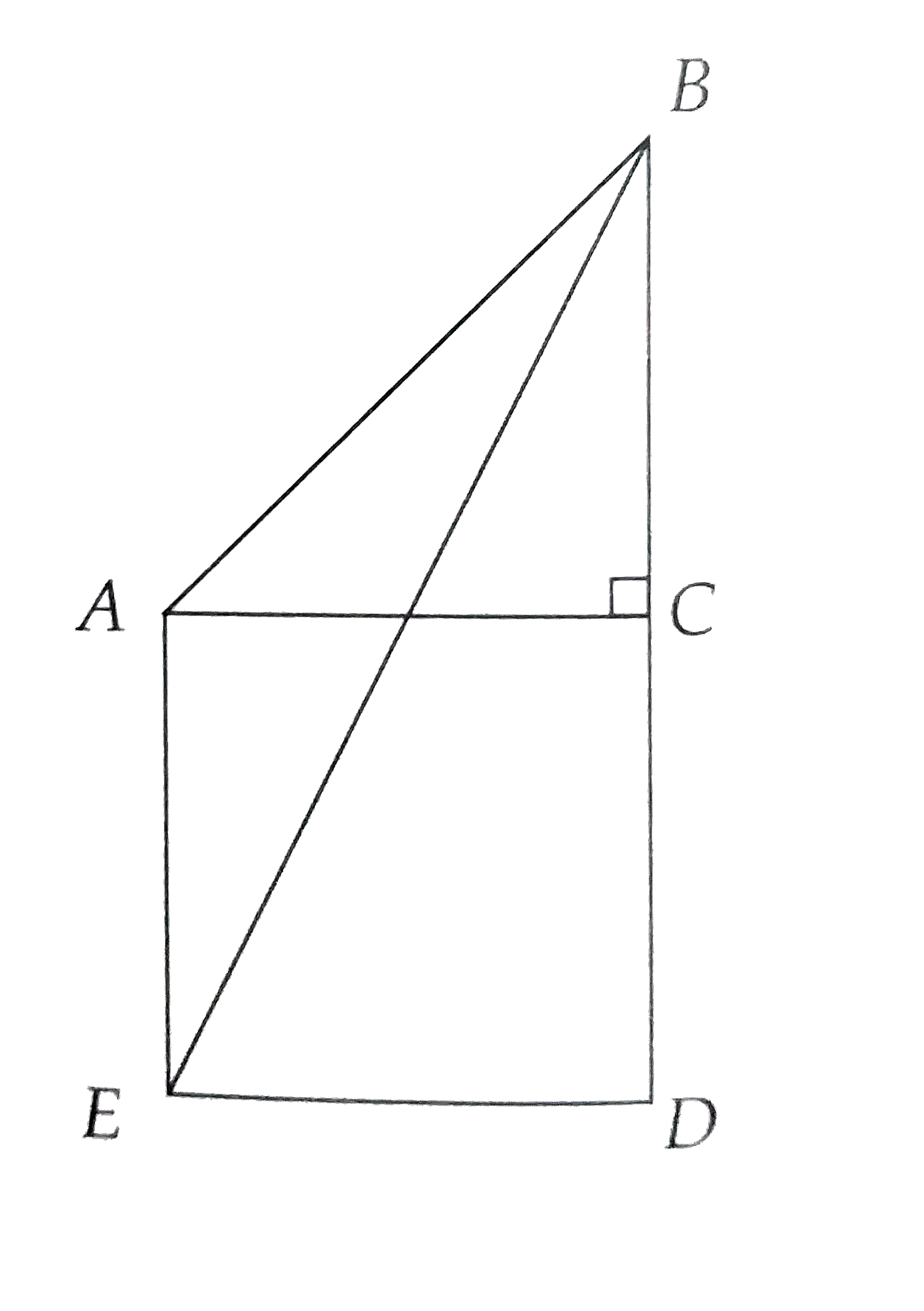 If isosceles right triangle ABC and square ACDE share side AC, what is the degree measure of angle EBC ?