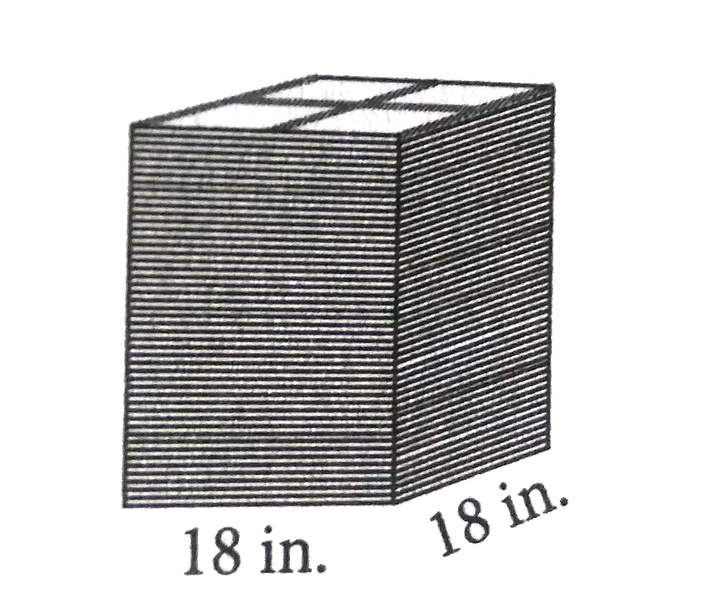 A flooring company stores its marble tiles in vertical stacks as shown above. Each tile measures 18''times18''times(1)/(2)''. How many cubic feet of tile are there in one stack of 48 of these tiles?