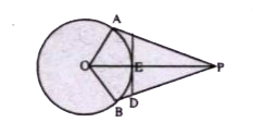 O केन्द्र वाले वृत्त के किसी बाह्य बिंदु P से PA और PB दो स्पर्श रेखाएँ खींची गई है। यदि CD वृत्त के E बिंदु पर स्पर्श रेखा हो और यदि PA = 14 cm, तब त्रिभुज PCD का परिमाप ज्ञात करें।