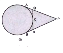 दिए गये चित्र (i) में यदि PA = 20 cm तो triangle PQR का परिमाप ज्ञात करें। दिए गये चित्र (ii) में यदि angleATO = 40^(@)  तो angleAOB का मान ज्ञात करें।