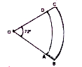 दिए गये चित्र में छायांकित क्षेत्र का क्षेत्रफल (cm में), जहाँ O वृत्त का केन्द्र है, OA = 15 cm,OB =20 cm और /AOD = 72^@ है