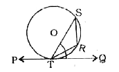 निम्न दी गई आकृति में जीवा ST वृत्त के बिंदु के T की स्पर्श रेखा से 75^(@)  का कोण बनाती है। angleSRT  के मान ज्ञात कीजिए:?