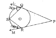 दिए गए चित्र में PQL तथा PRM किसी वृत्त पर किसी बाह्य बिंदु P से खींची गई दो स्पर्श रेखाएं हैं। यदि angleSQL= 50^(@)  तथा angleSRM = 60^(@)  तो angleQPR  होगा: