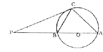 दिए गए चित्र में, PC, केन्द्र O वाले वृत्त पर स्पर्श रेखा है तथा व्यास AB को बढ़ाने पर बिंदु P पर मिलती है। यदि anglePCA= 120^(@)  तथा BC = 12 सेमी. तब AP का मान (सेमी. में) ज्ञात कीजिए: