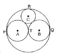 दो वृत्त जिनके केन्द्र A तथा B हैं तथा प्रत्येक को त्रिज्या 3 सेमी. है, एक-दूसरे को T पर स्पर्श करते हैं, जो तोसरे वृत्त जिसकी त्रिज्या 6 सभी है, का केन्द्र है। यदि चौथा वृत्त जिसका केन्द्र C है, सभी तीनों वृत्तों को स्पर्श करता है। को सबसे छोटे वृत की त्रिज्या ज्ञात करें :