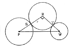 P तथा Q 9 सेमी तथा 2 सेमी. त्रिज्याओं वाले वृत्तों के केन्द्र हैं तथा PQ= 17 सेमी. एक ठोस वृत्त जिसका केन्द्र R है उपरोक्त दोनों वृत्तों को बाहर से S तथा T पर स्पर्श करता है। यदि anglePRQ =90^(@)  तो तीसरे वृत्त की अर्द्धव्यास ज्ञात करें: