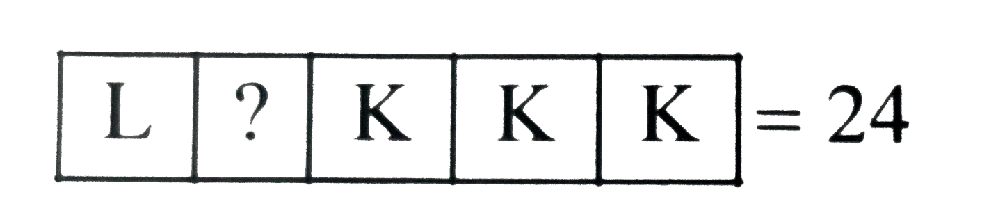 यदि k B- 8, L= 7.0 = 5, C-9. K = 4 तो दिए, गए योग का प्रयोग करक लुप्त अक्षर ज्ञात करें|
