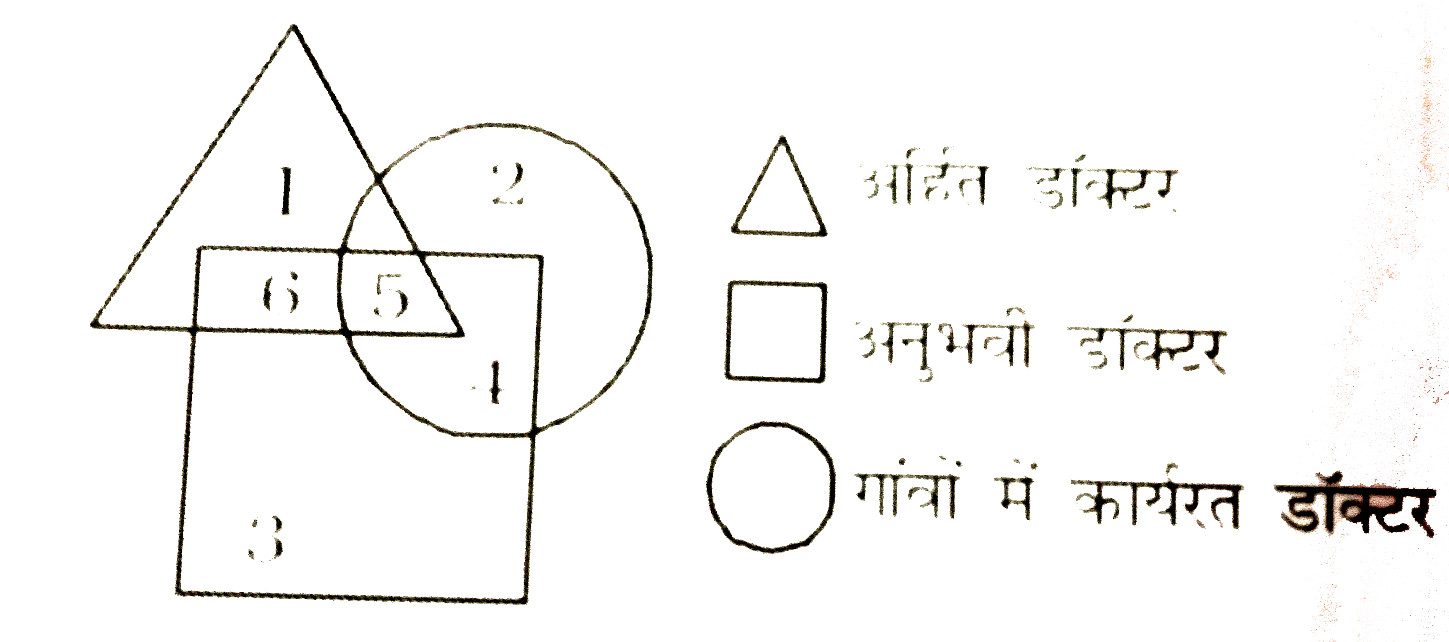 डायग्राम का अध्ययन कीजिए और प्रश्न का उत्तर दीजिए गांव में कार्यरत अहिर्त एवं अनुभवी डॉक्टरों का प्रतिनिधित्व कितना है