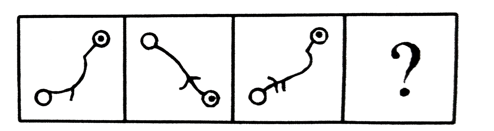 प्रश्नो में  एक अनुक्रम दिया है जिसमे एक आकृति लुप्त है । चार दिए गए विकल्पों में से वह विकल्प चुनिए जो अनुक्रम को पूरा करे ।