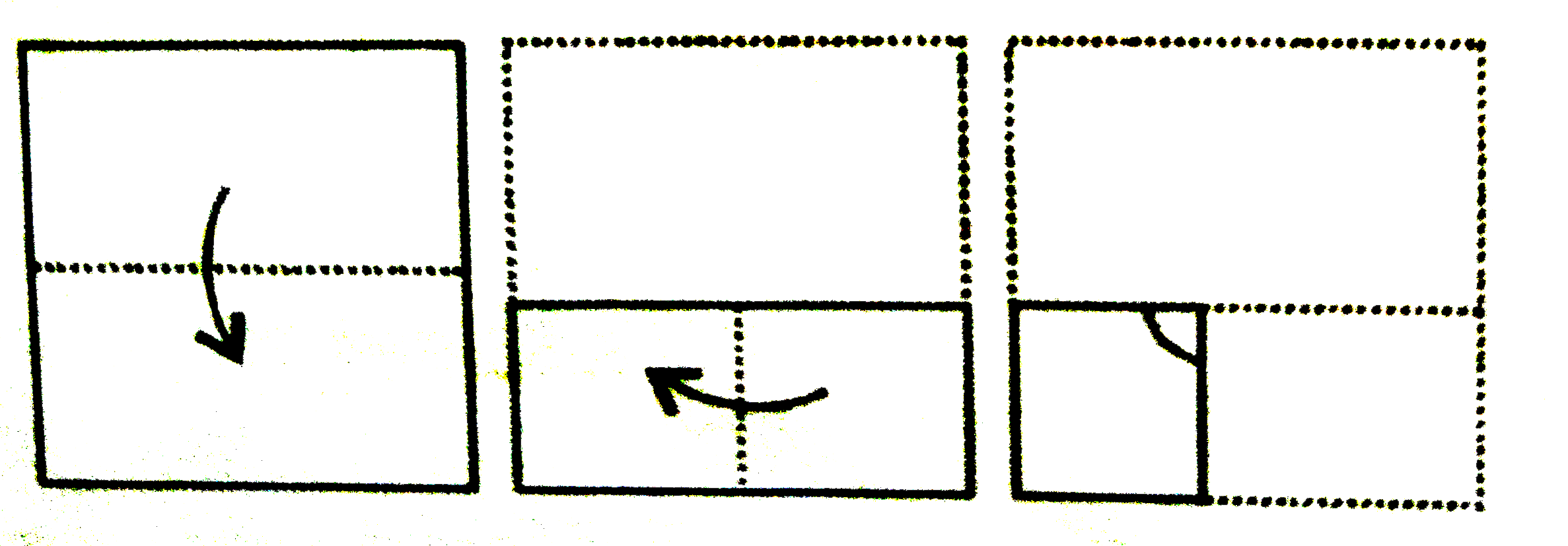 नीचे के  प्रश्न आकृतियों में दिखाए   अनुसार कागज़ को मोड़कर छेदने  तथा खोलने के बाद वह किस उत्तर आकृति जैसा दिखाई देगा ?    प्रश्न आकृति  :