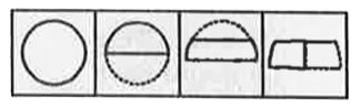 A sheet  of paper has been folded as shown by the question figures, -you have to figure out from amongest the four answer figures, how it will appear when opened ?