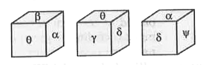 Three positions of a cube are shown below :      Which symbol will come on two faces marked '1 and 2' ?