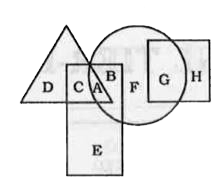 <p>In the following figure, square represents Therapists, triangle represents Geneticists, circle represents yoga and rectangle represents Fathers. Which set of letters represents yoga practitioners who are neither geneticists nor fathers?</p>