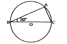 In the figure DeltaABC is inscribed in a circle with centre O. If /ABC = 30^@ then /ACB is equal to