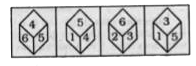 Four positions of a dice are given below. Identify the number at the bottom when the number on the top is 2.
