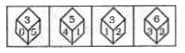 Four positions of a dice are given below. Identify the number at the bottom when the number on the top is 2..