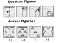 A piece of paper is folded and punched as shown below in the question figures. Frorn the given answer figures, indicate how it will appear when opened ?