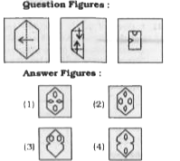 A piece of paper is folded and punched as shown below in the question figures. From the given answer figures, indicate how it will appear when opened.