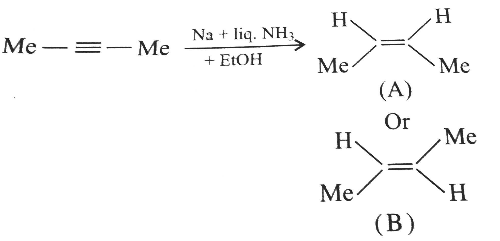 Statement 1: The product formed is (B).   Statement 2: The reaction proceeds via the formation of the following species in the order: Radical anion rarr Vinylic anion rarr Vinylic redical rarr  Product