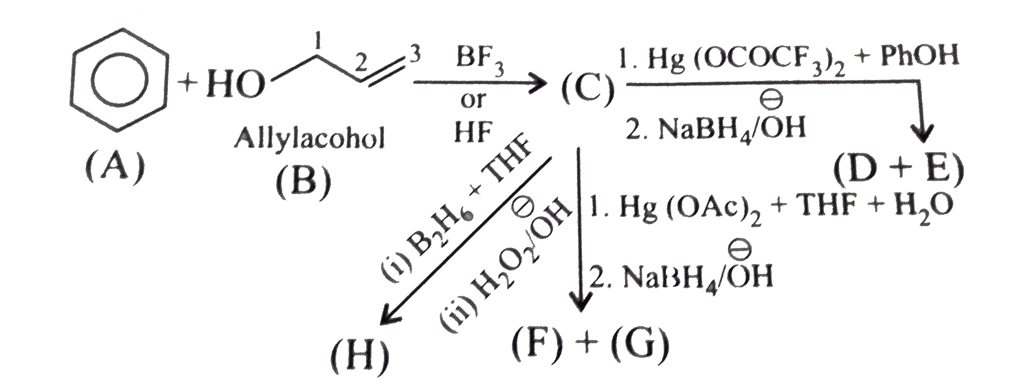 The reaction (C ) to (D) and (E ) is called alkoxy mercuration-demercuration reaction. Which of the following statement, is wrong about the reaction ?
