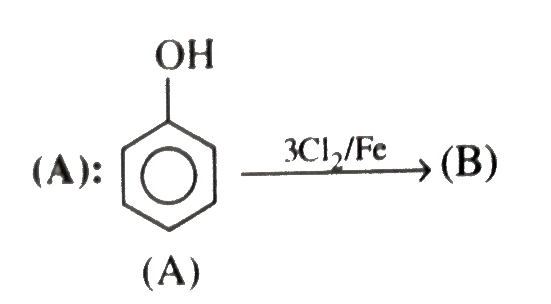Assertion (A):    The product (B) is    Reason (R ): Phenol cannot be chlorinated because the ring is susceptible to oxidation by CI(2).