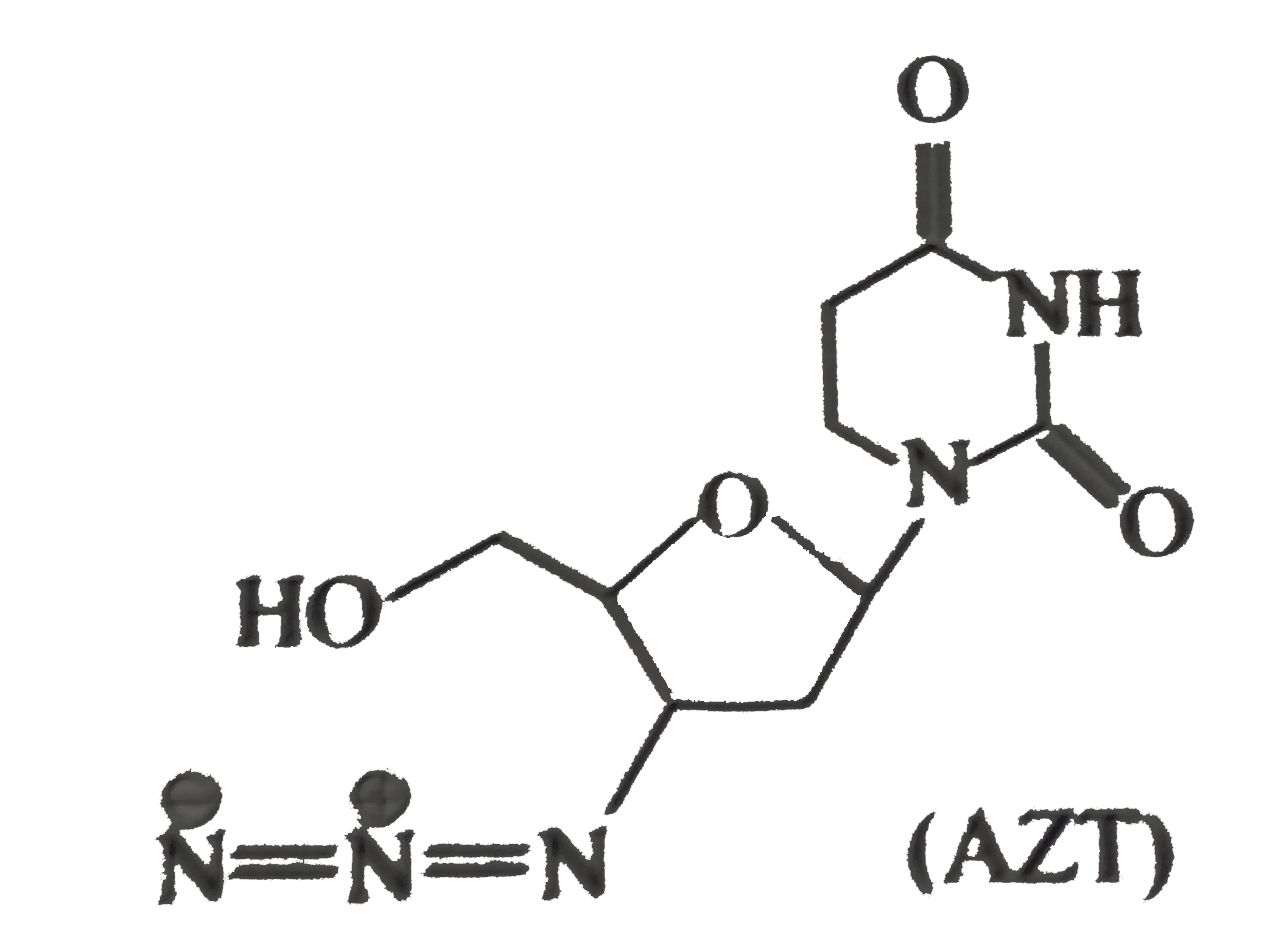 The structure of AZT (azidothymine) is given below. It is used to treat AIDS patients. If fights and AIDS infection but does not cure it.      Which of the following statements are correct about AZT ?