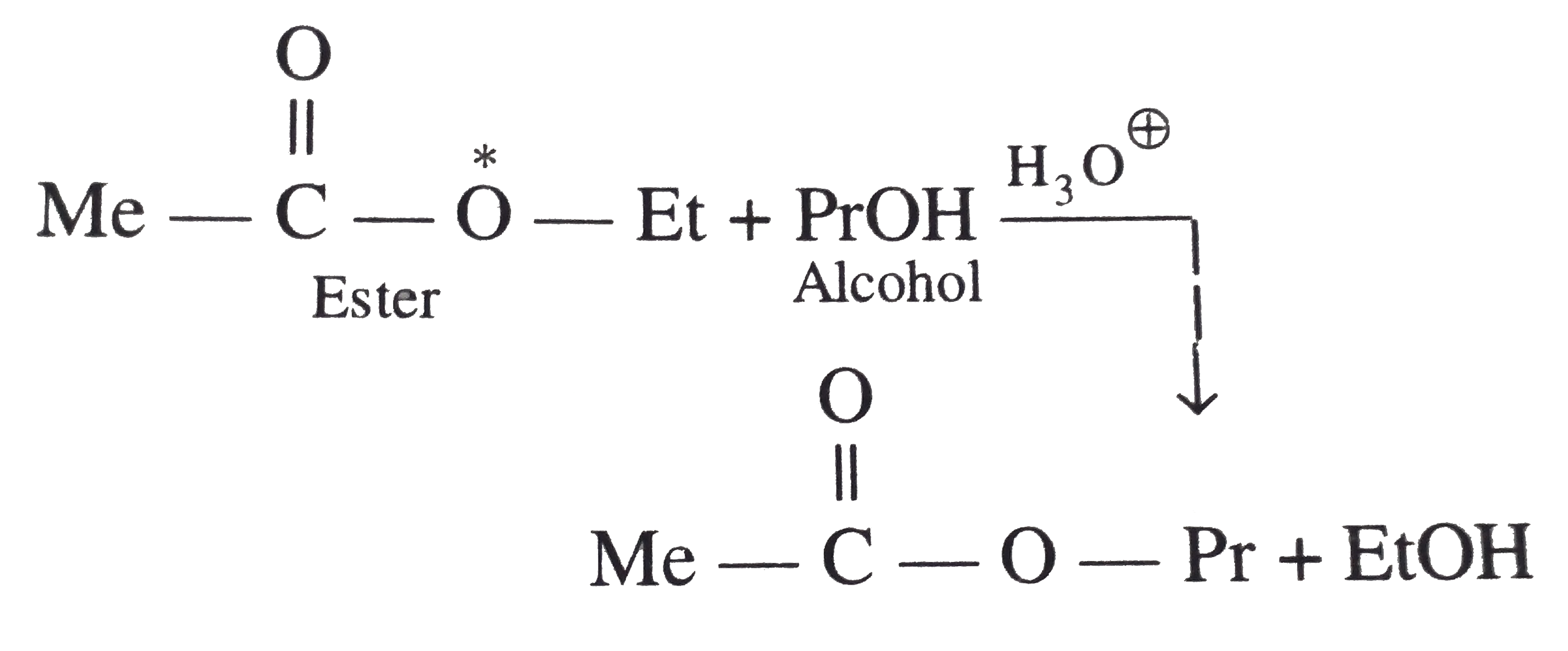 Which of the following statements is wrong about the transesterification reaction, catalysed by H3 O^(oplus) (H2 SO4 or dry HCl) or RO^(Ө) (EtONa) ?   .
