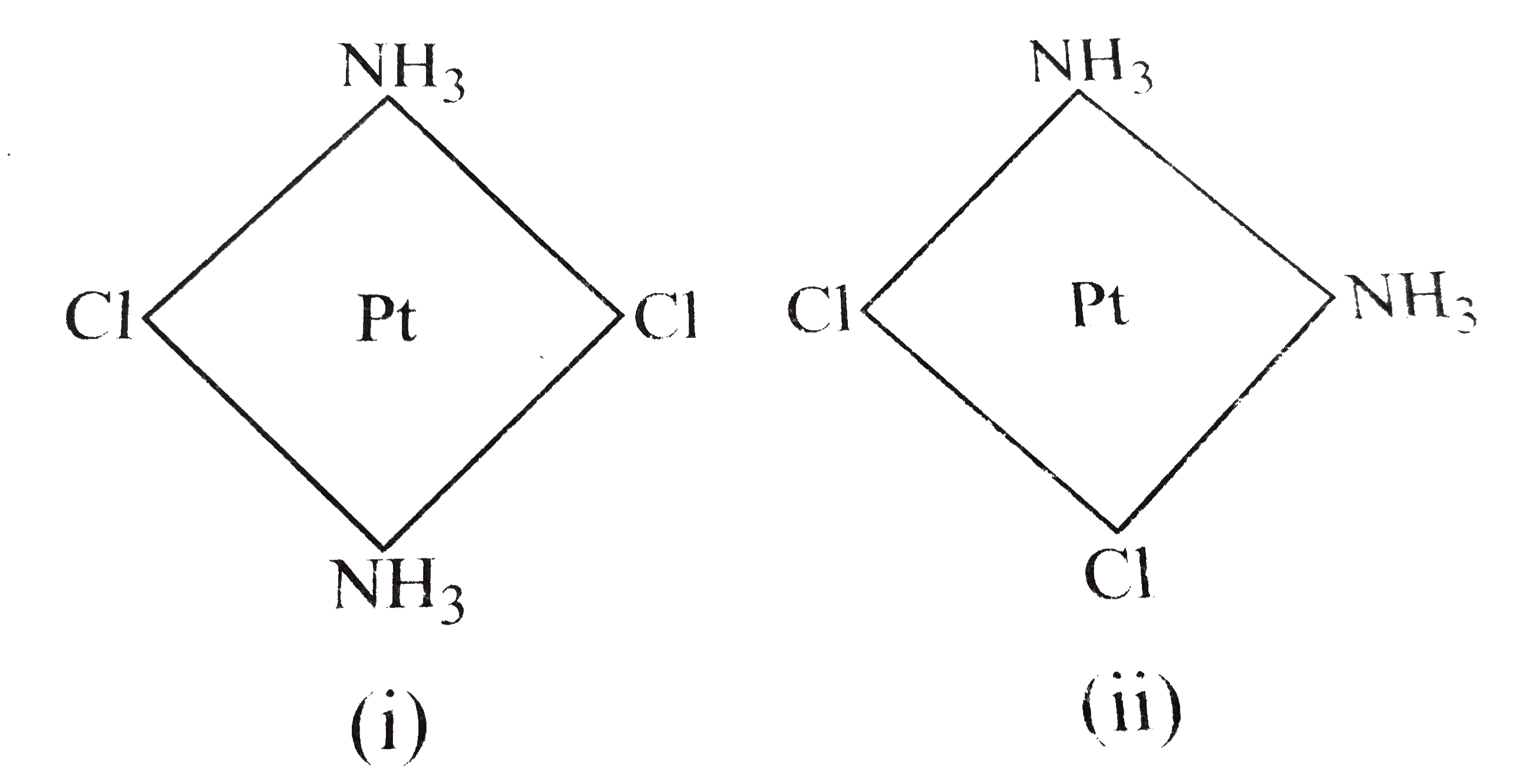 The Pt-Cl distance is 2.32 A in several crystalline compounds   What is the Cl-Cl distance in structure (i) and in structure (ii)    .