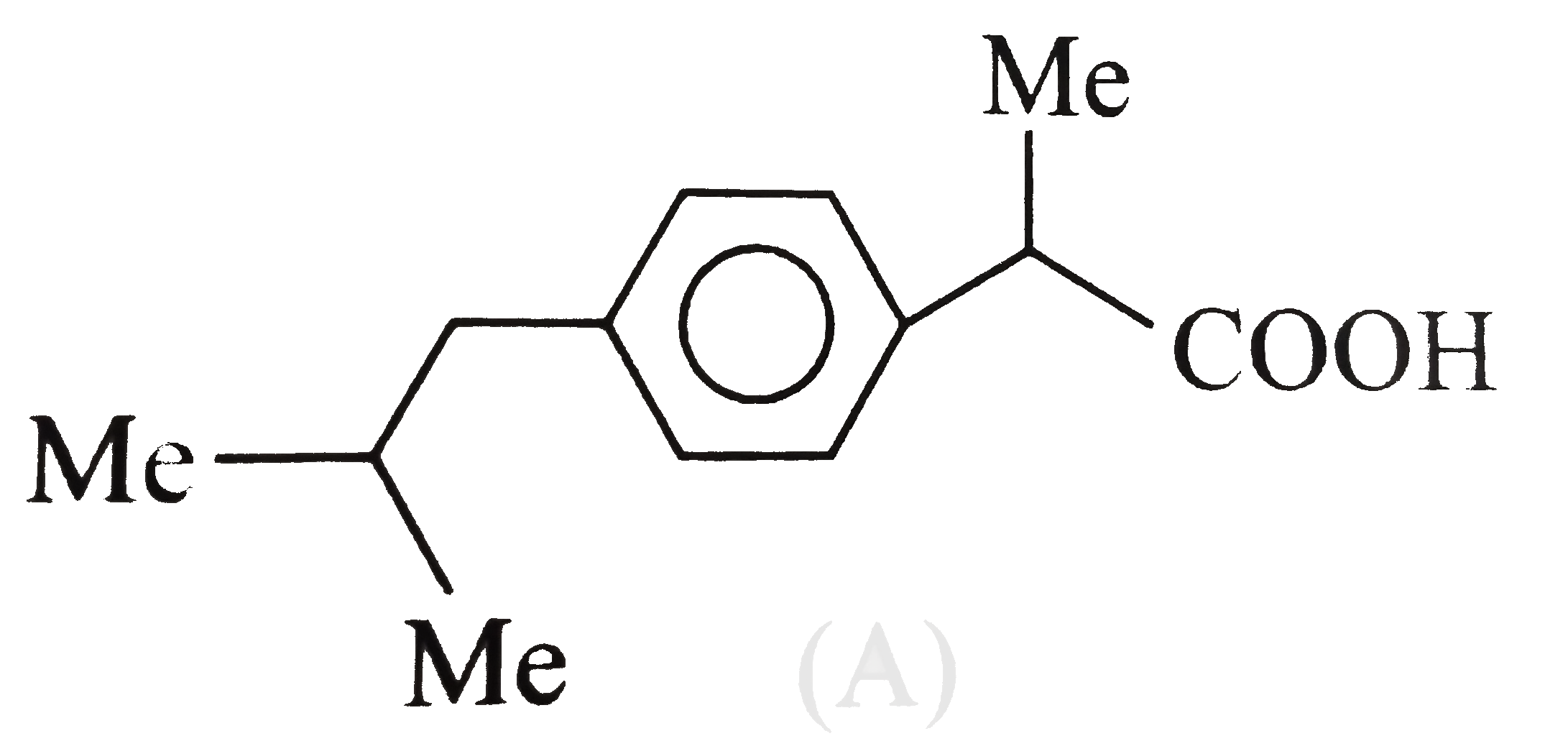 The analgesic drug ibuprofen (A) is chiral and exists in (+) and (-) froms. One enantiomer is physiologically active, while the other is inactive. The other is inactive. The structure of ibuprofen is given below.      The principal functional group in (A) is: