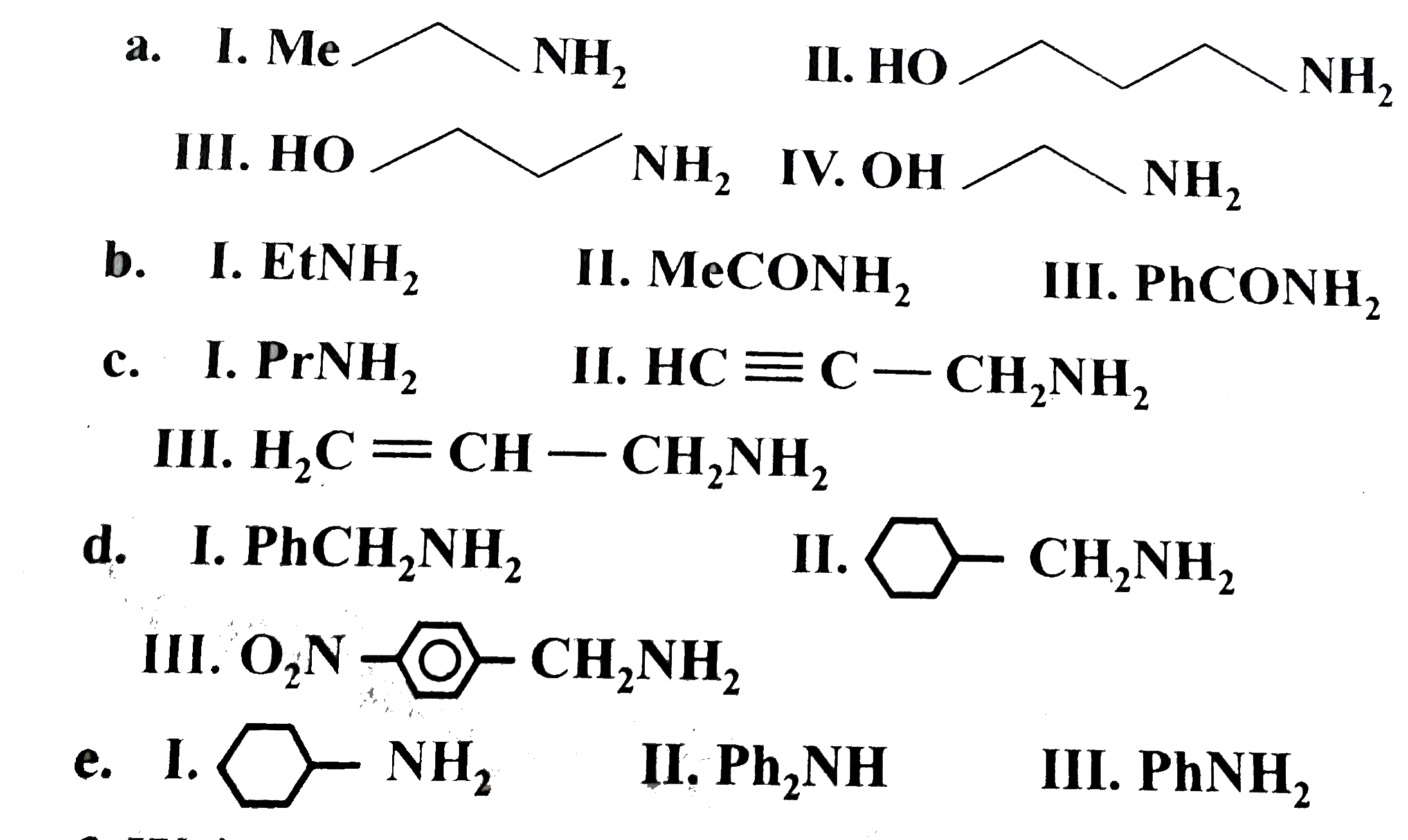 Arrange the following in decreasing order of basicities :         (f) Write the conjugate base and conjugate acid of (I) HOCH2 CH2 NH2.