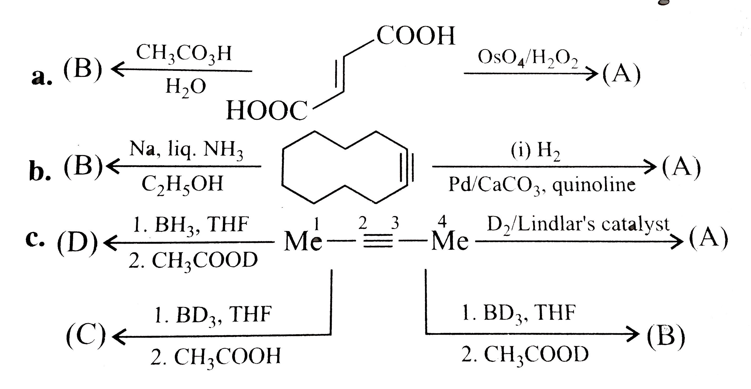 Give the stereochemical products of the following :   .