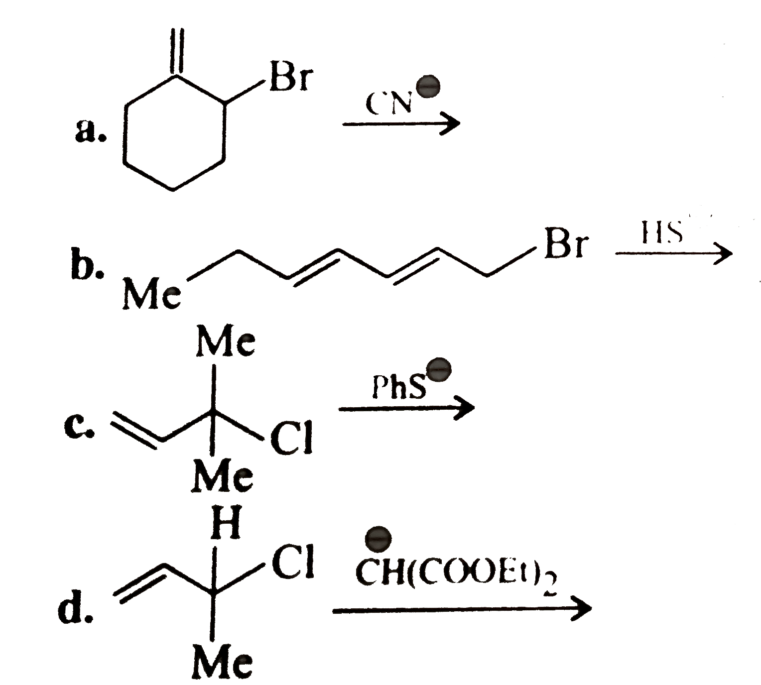 Write the products of the following SN reactions.   .