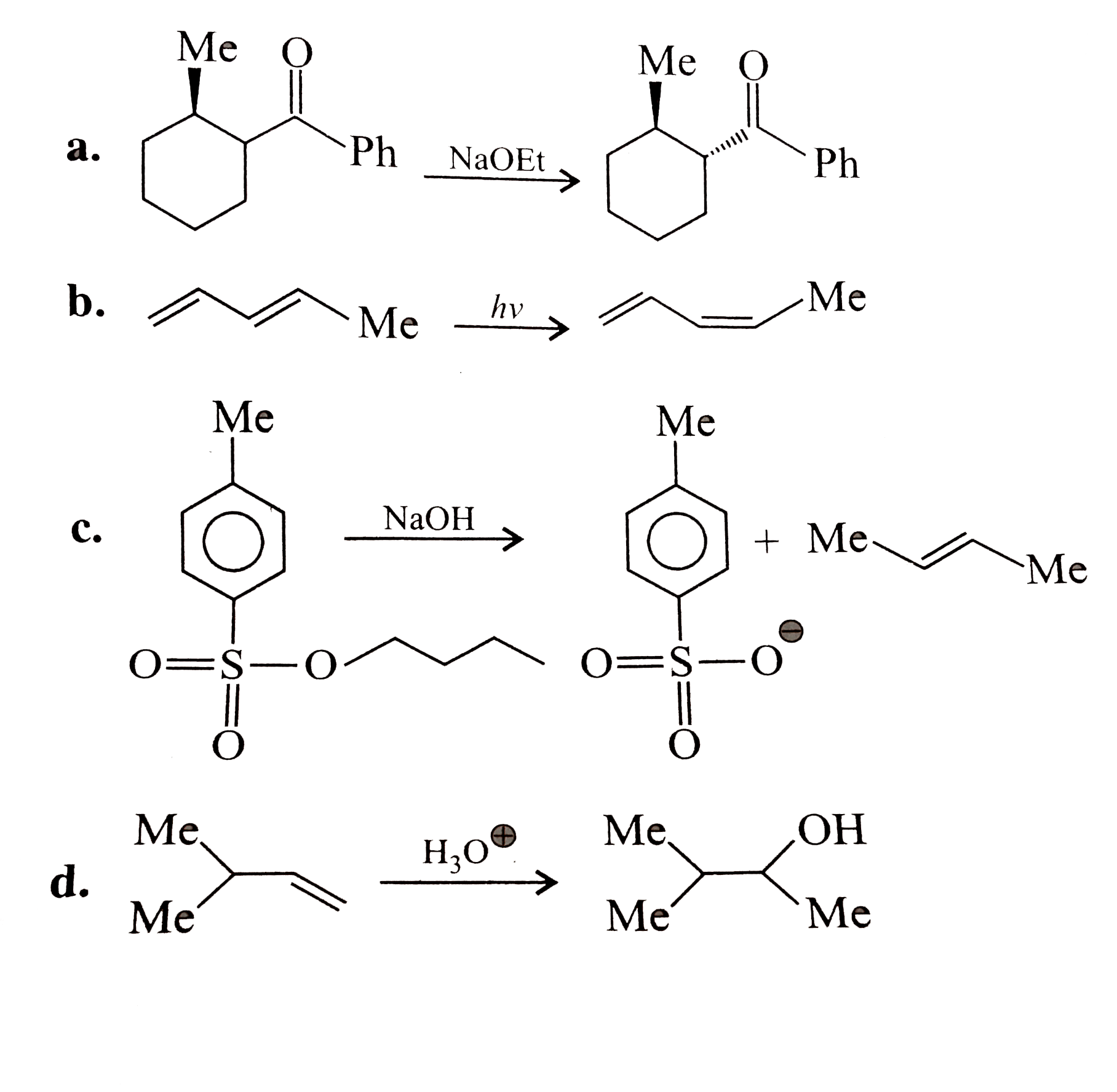 Classify the following reactions as addition, elimination, substitution, condensation, rearrangement, geometric isomerisation, or oxidation/reduction.      .