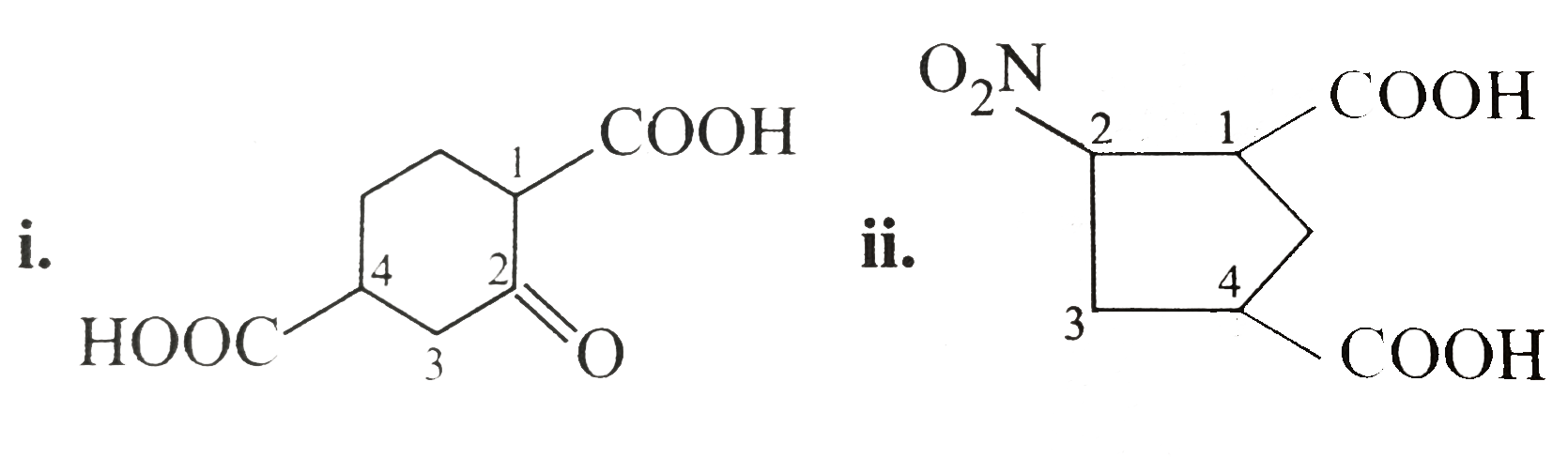 Which (------COOH) group is lost as CO(2) on heating in the following?   i.   ii.