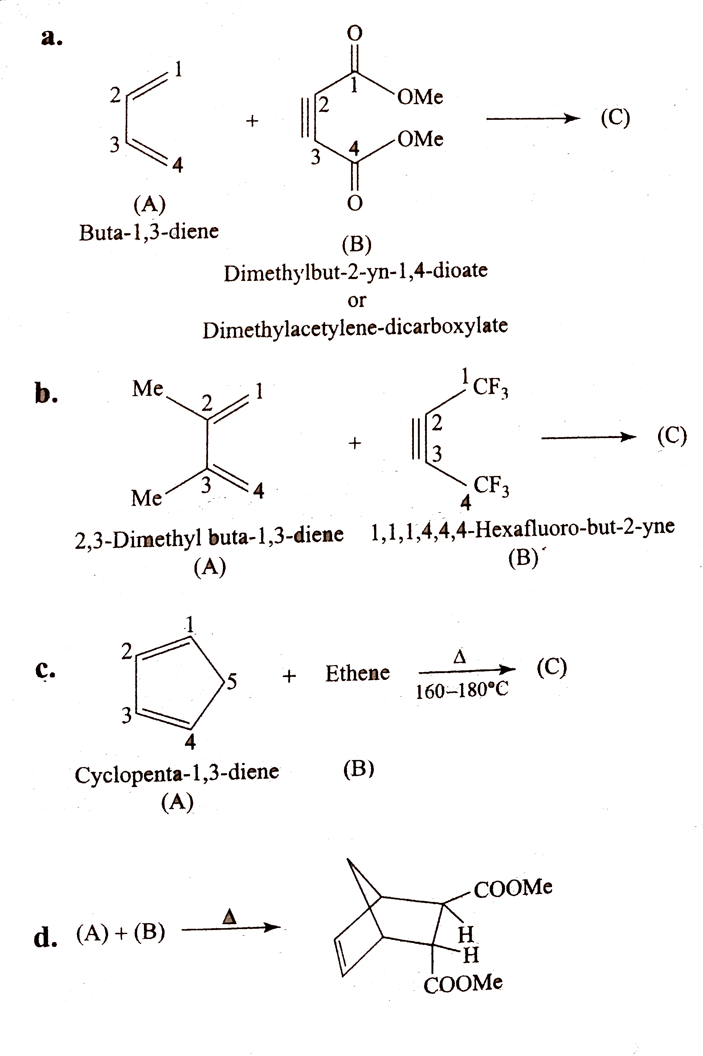 Complete the following Deils - Alder reactions.