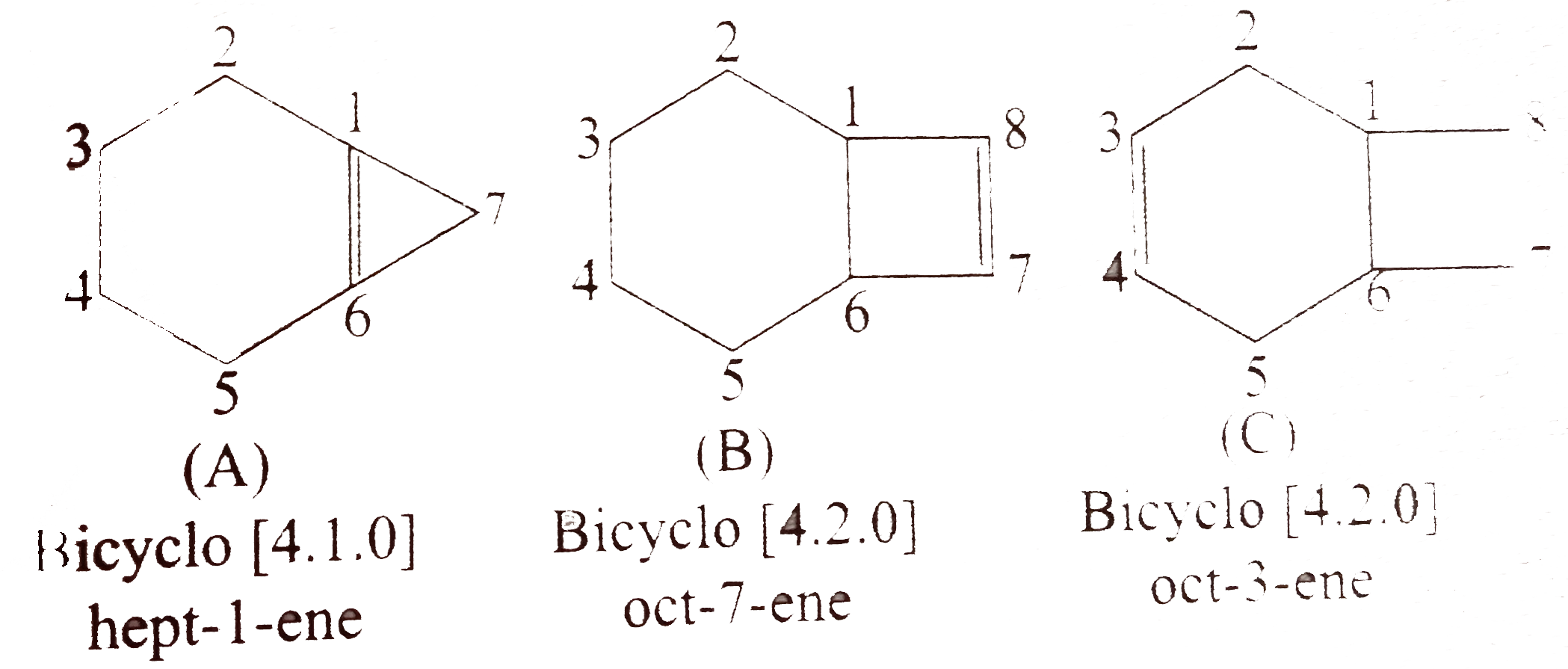 The three compounds (A),(B),and (C) on hydrogenation with H(2)+Pd give (D),(E) and (F), respectively.      Compounds (D),(E) and (F) are :