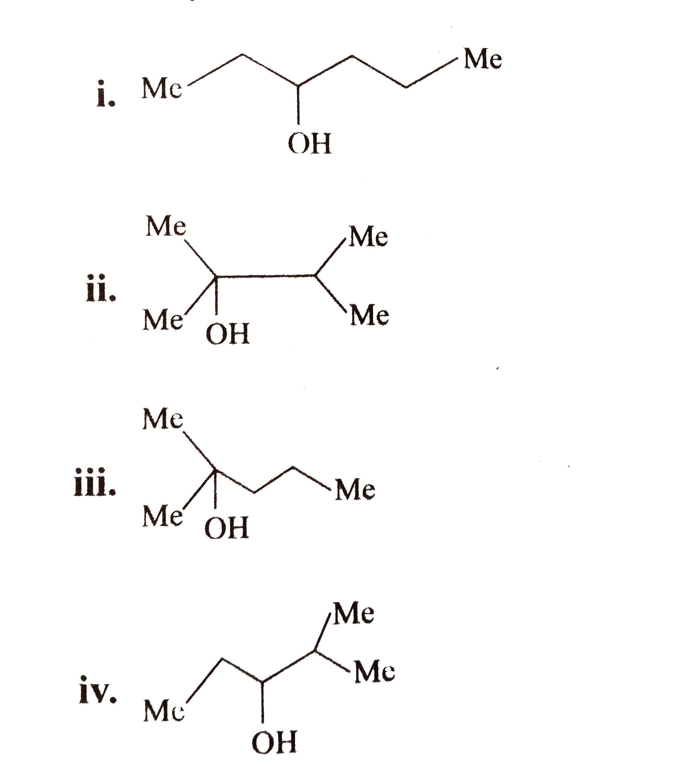 Arrange the following alcohols in the decreasing order of dehydration with conc. H(2)SO(4).